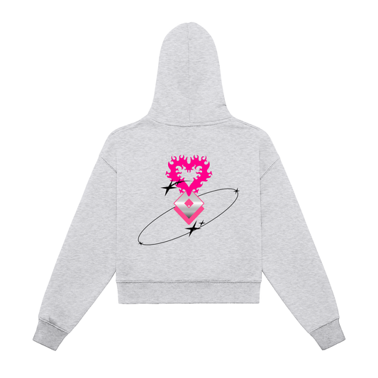 Fleeced Zip-Up Cropped Hoodie